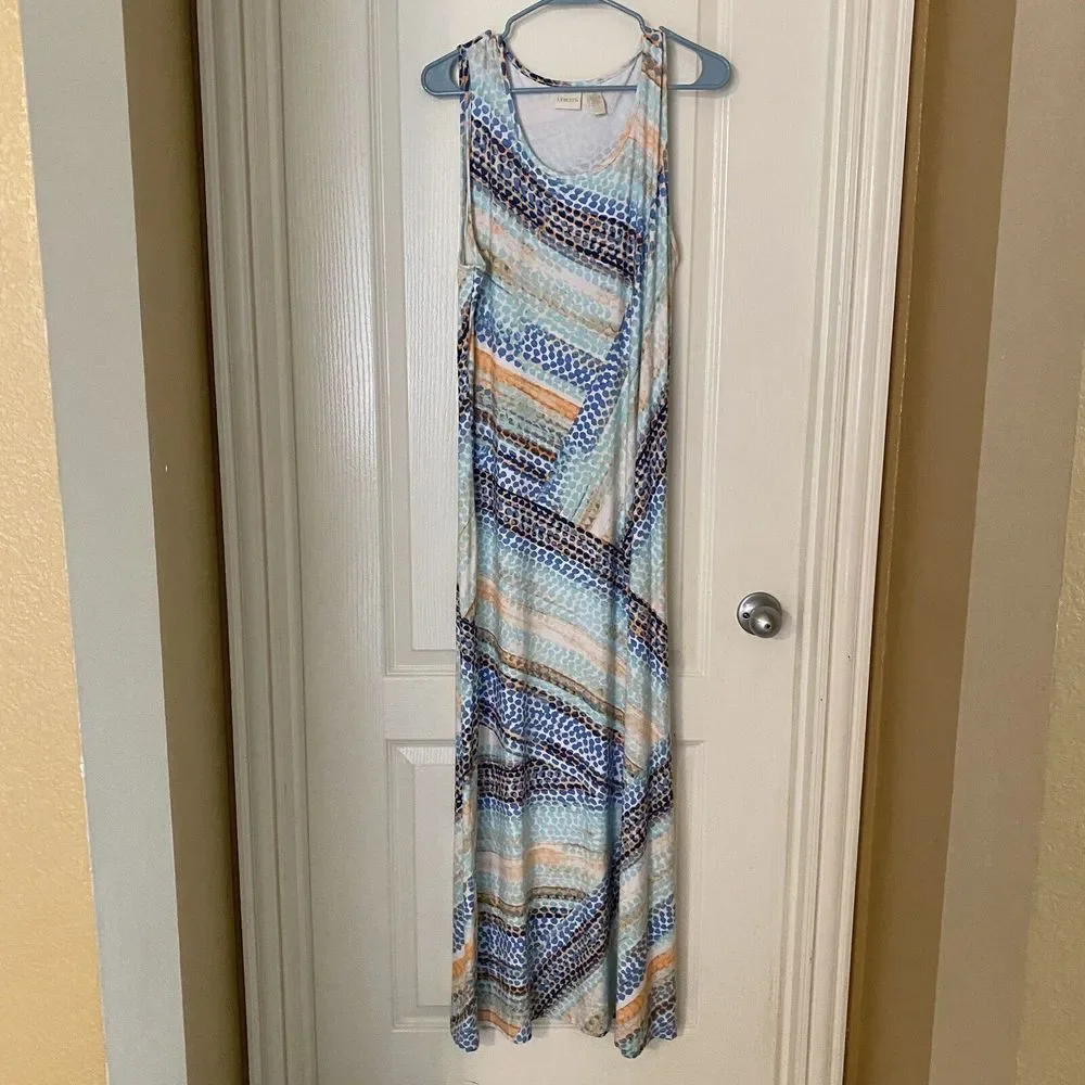 Chico's Dress Womens Size 2 Large Pebbled Waves Maxi Sleeveless Stretch - Picture 2 of 7